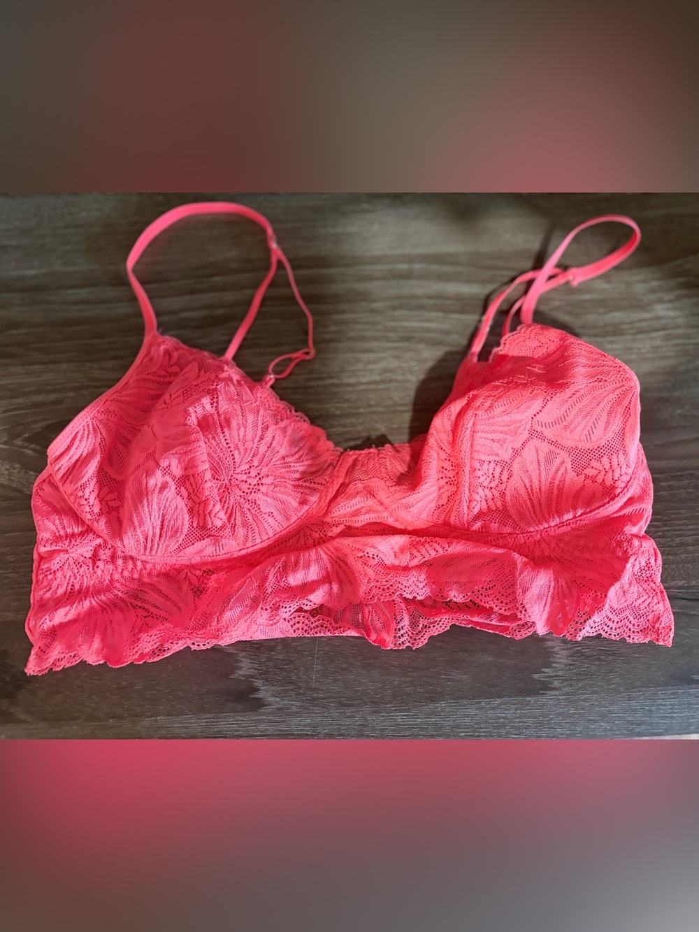 Aerie Real Good Floral Lace Bralette-Coral Pink-Size Medium - Picture 4 of 10